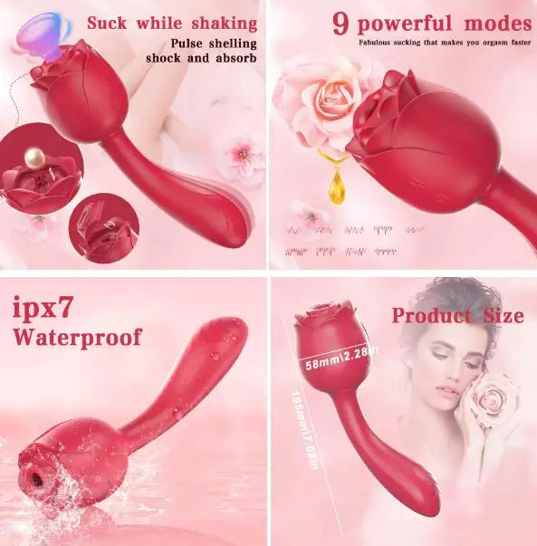 9 Speed 2 in 1 Vibrator Stimulator Clitoris Massager Sex Toys Women Vagina Licking And Sucking Rose Masturbation Sex Products