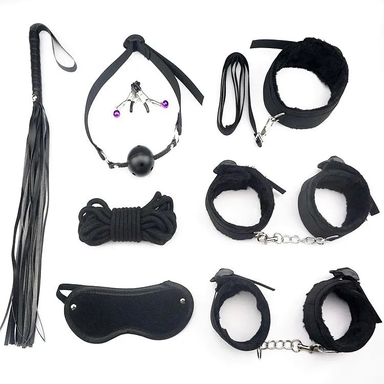 Whip Handcuffs Foot Cuffs Eyeshade AV Gags Muzzles Bundling Restrict SP/SM Products Adult Games Tease Sex Toys Bondage Gear