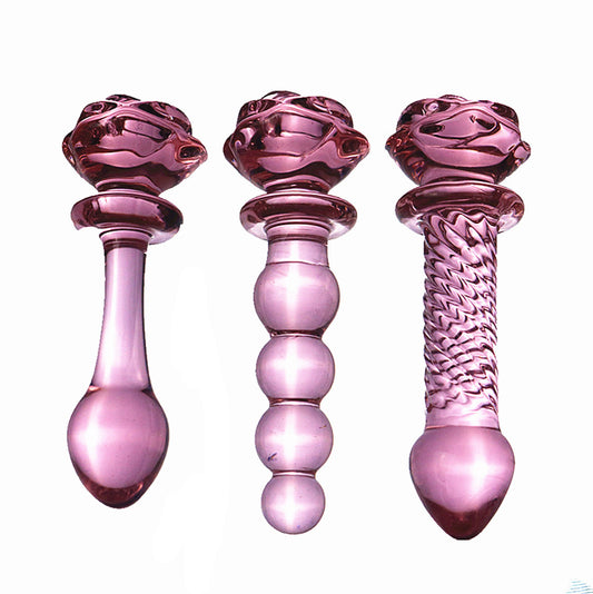 Pink rose glass penis anal plug female male adult sex products sex anal plug