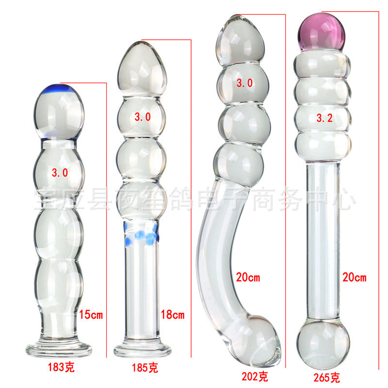 Four-ball blue dot wand adult sex products transparent glass penis couple flirting masturbation female orgasm