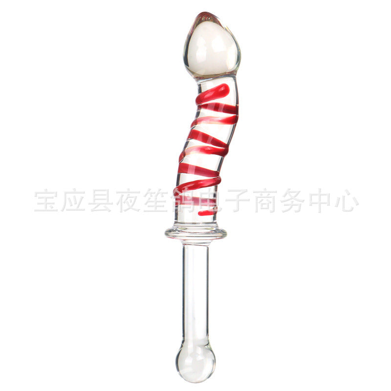 Swordsman series adult sex products red and blue stripes long handle glass penis female masturbation sex toys