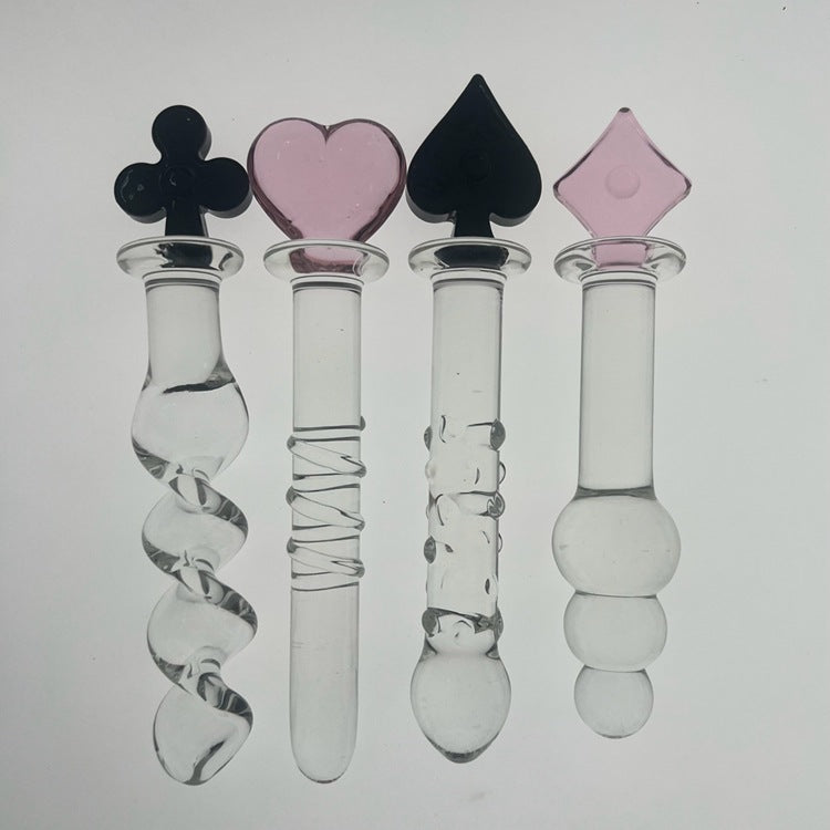 Plum blossom heart spade square crystal glass penis backyard sex female masturbator ice fire stick sex products