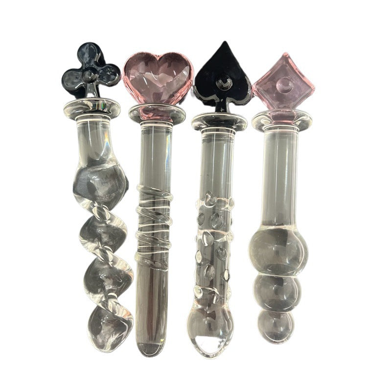 Plum blossom heart spade square crystal glass penis backyard sex female masturbator ice fire stick sex products