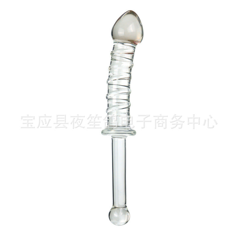 Swordsman series adult sex products red and blue stripes long handle glass penis female masturbation sex toys