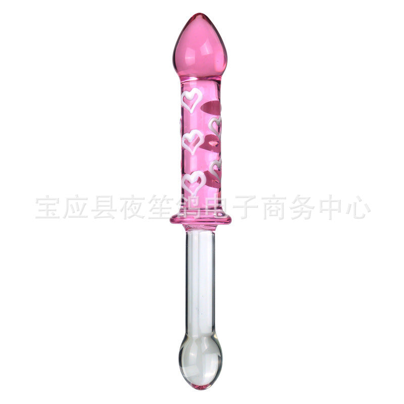 Swordsman series adult sex products red and blue stripes long handle glass penis female masturbation sex toys