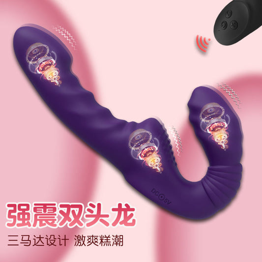 Female masturbator triple shock wearing double-headed dragon lala dildo sex products lesbian les dildo simulation penis