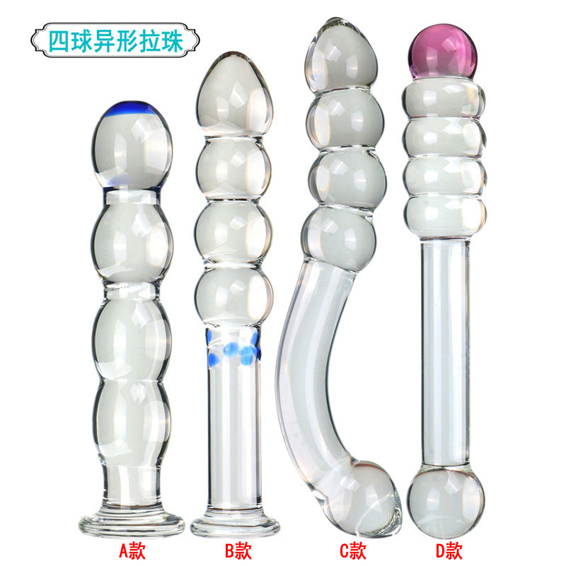 Four-ball blue dot wand adult sex products transparent glass penis couple flirting masturbation female orgasm