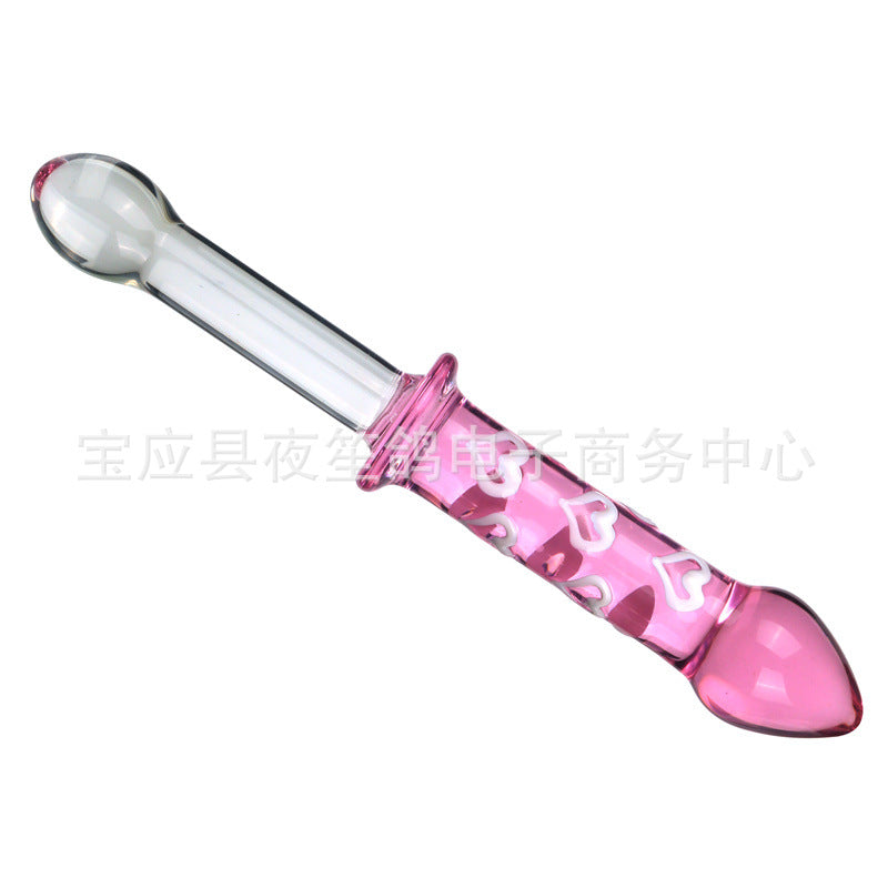 Swordsman series adult sex products red and blue stripes long handle glass penis female masturbation sex toys