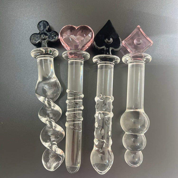 Plum blossom heart spade square crystal glass penis backyard sex female masturbator ice fire stick sex products