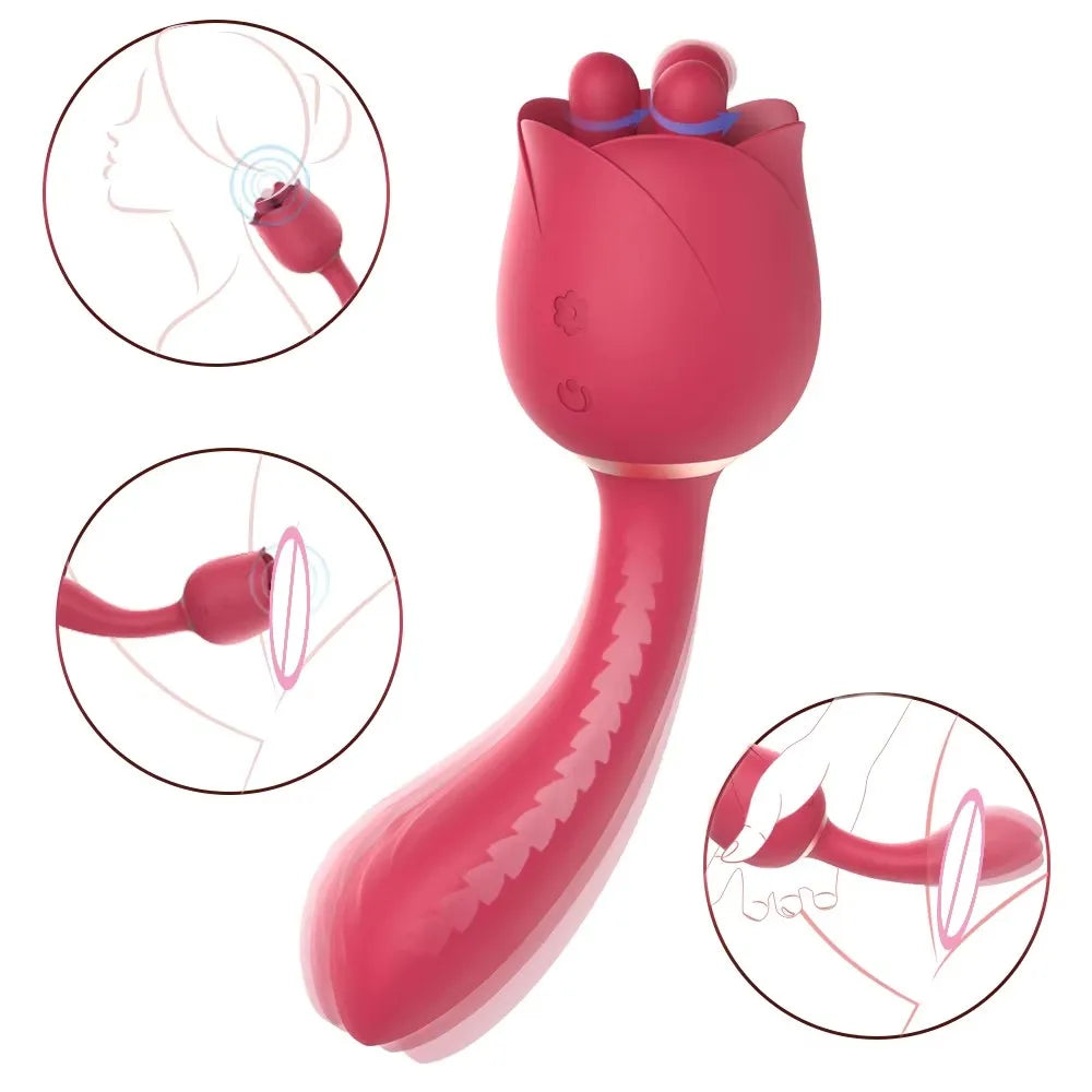 9 Speed 2 in 1 Vibrator Stimulator Clitoris Massager Sex Toys Women Vagina Licking And Sucking Rose Masturbation Sex Products