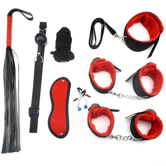Whip Handcuffs Foot Cuffs Eyeshade AV Gags Muzzles Bundling Restrict SP/SM Products Adult Games ﻿Tease Sex Toys Bondage Gear